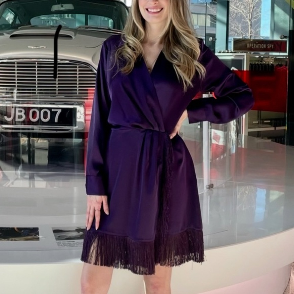 Zara Deep Purple Satin Dress with Fringe! Size Small (S)